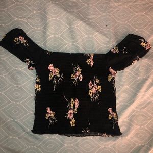 Black crop top with flowers size small